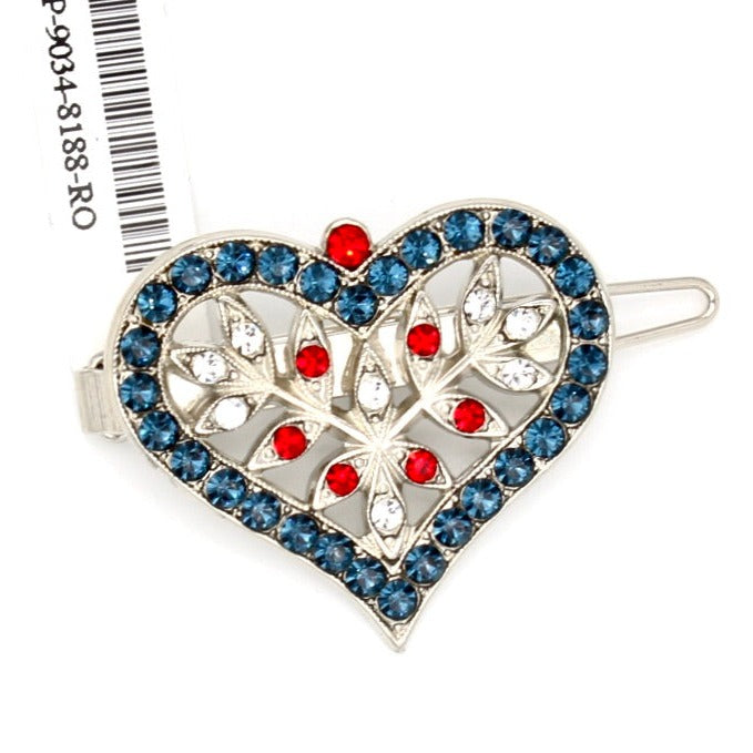 Patriot Collection Heart Shaped Crystal Barrette - MaryTyke's