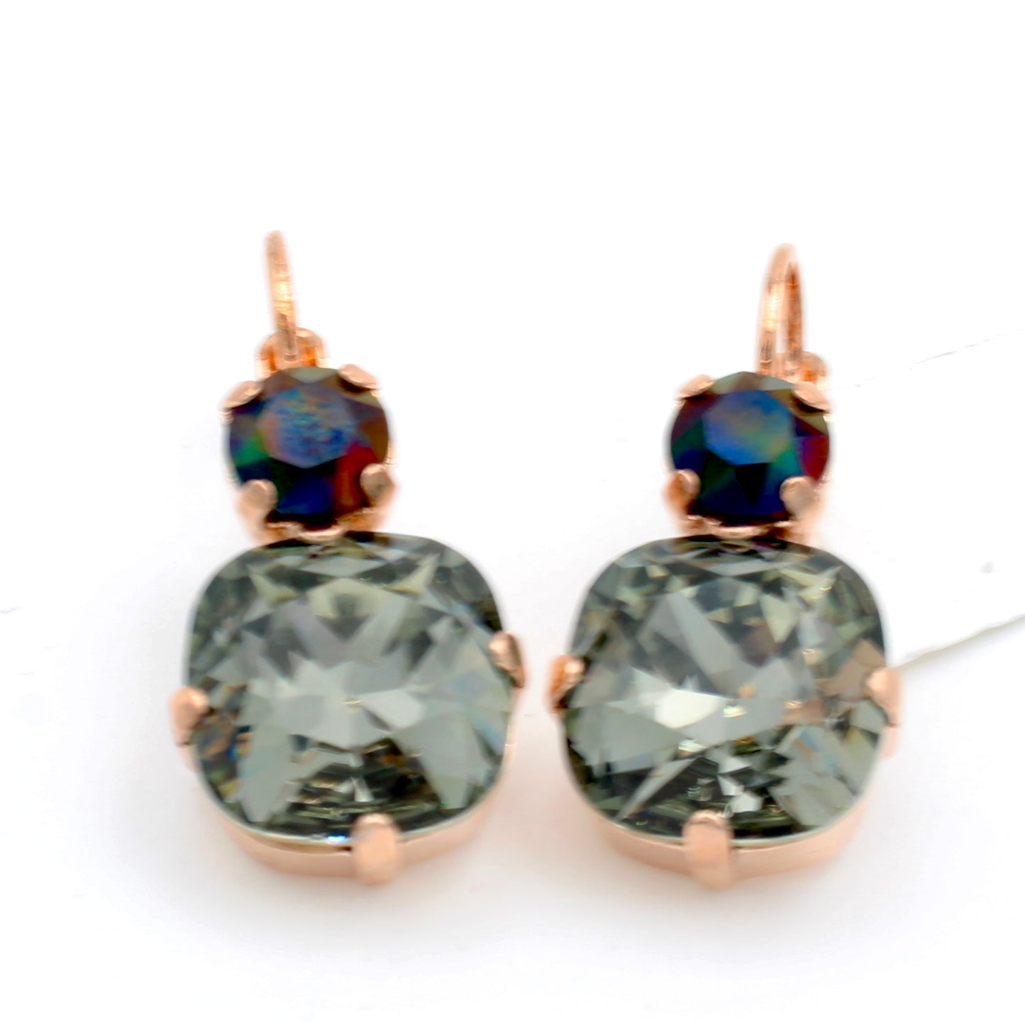 Rocky Road 12MM Square Double Crystal Earrings in Rose Gold