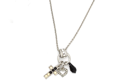 Black Orchid Heart, and Cross  Pendant Necklace