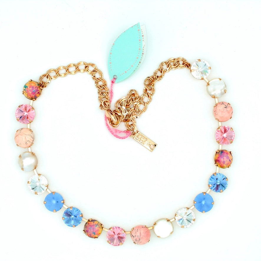 Soft Pastels Large Round Crystal Necklace in Rose Gold - MaryTyke's