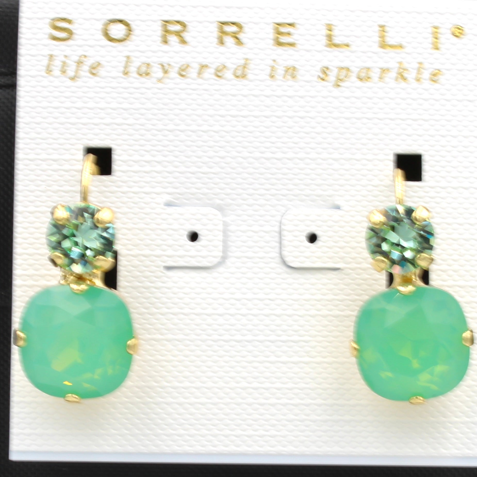 Sorrelli Round and Cushion Cut Pacific Opal Earrings in Gold - MaryTyke's