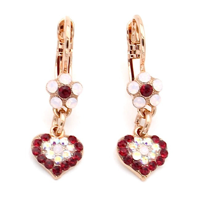 True Romance Collection Flower and Heart Crystal Earrings in Rose Gold - MaryTyke's