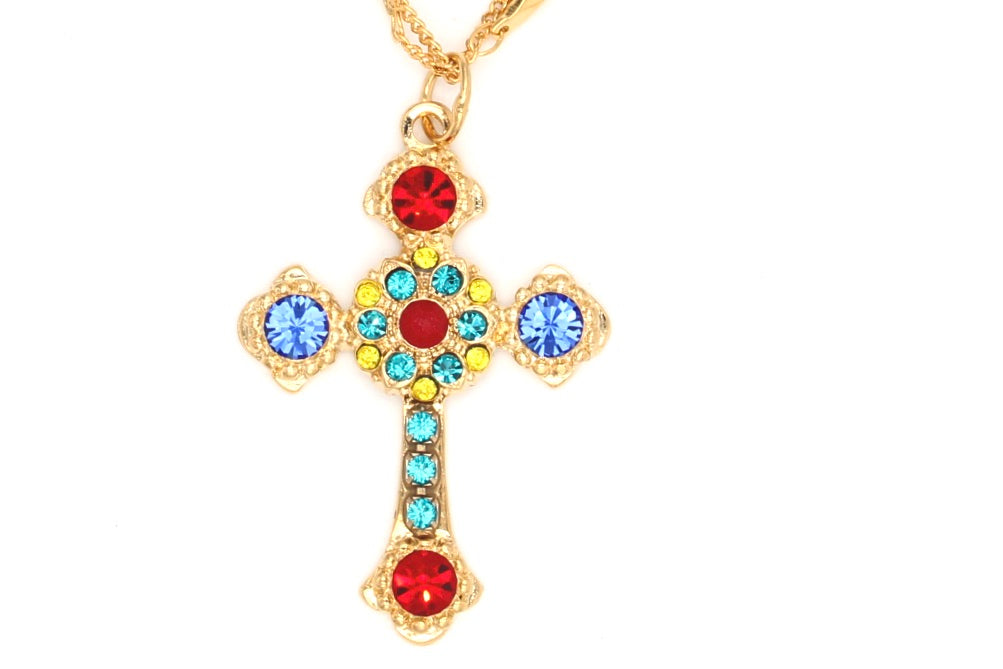 Poppy Collection Double Chain Cross Pendant Necklace in Yellow Gold - TAG off - reduction - MaryTyke's