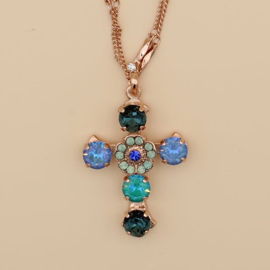 Fairytale Collection Mariana Double Chain Cross Necklace in Rose Gold