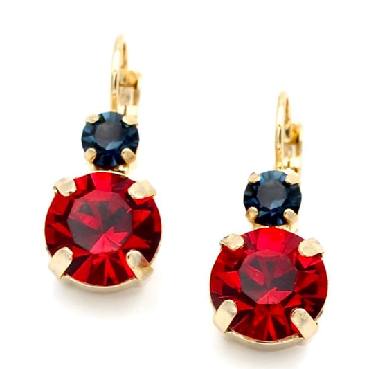 Patriot Collection Lovable Double Crystal Earrings in Yellow Gold - MaryTyke's