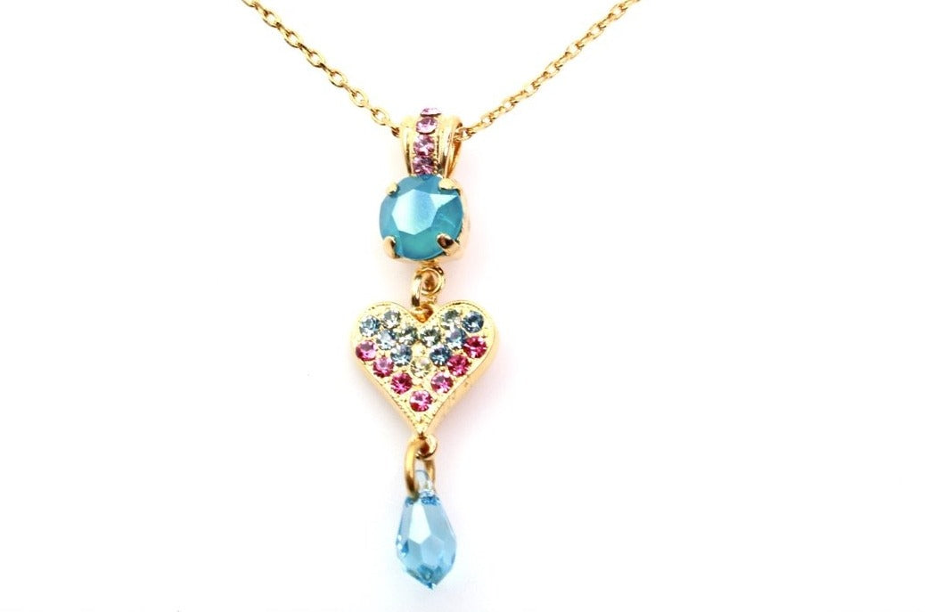 Spring Flowers Crystal and Heart Pendant Necklace in Yellow Gold - MaryTyke's