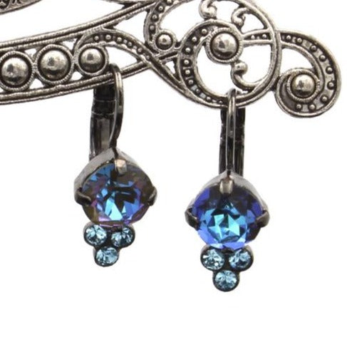 Midnight Sunkissed & Aqua Earrings with Triple Crystal Accent set in Gray