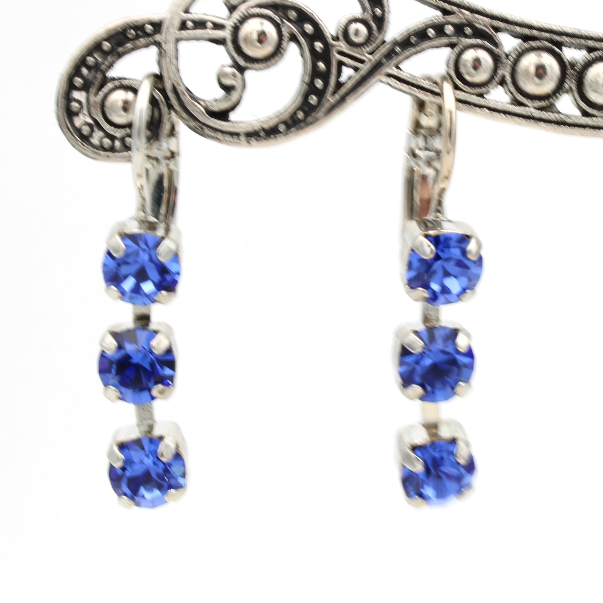 Sapphire Petite Three Stone Earrings - MaryTyke's
