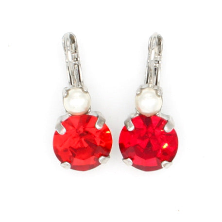 Light Siam and Pearl Large Double Crystal Earrings
