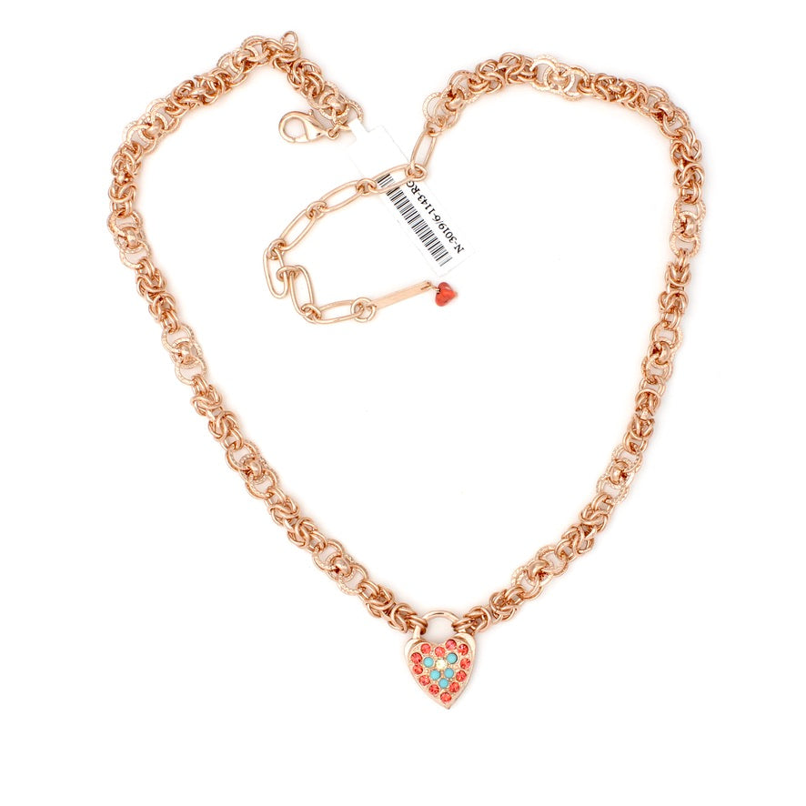Rainbow Sherbet Collection Double Link Chain Heart Necklace in Rose Gold
