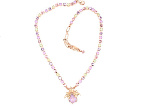 Lavender Collection Crystal Necklace with filigree pear shaped crystal in Rose Gold - MaryTyke's