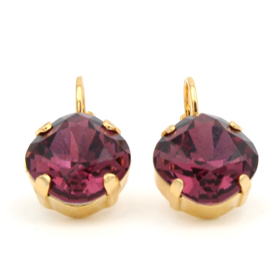 Amethyst Cushion Cut Lovable Earrings in Yellow Gold - MaryTyke's