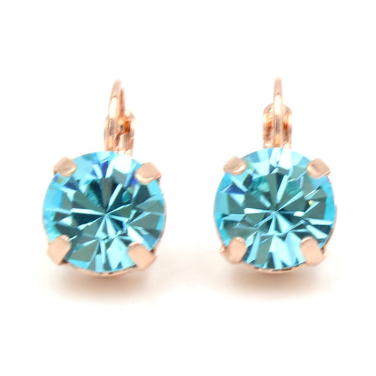 Aquamarine 11MM Crystal Earrings in Rose Gold - MaryTyke's