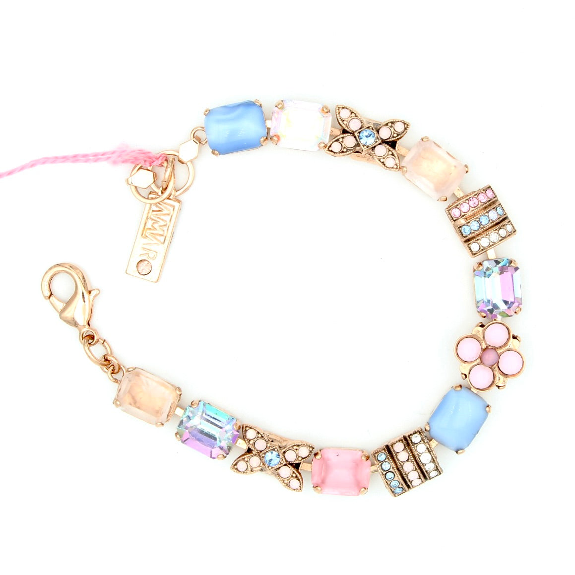 Soft Pastels Rectangular Crystal Flower Bracelet in Rose Gold - MaryTyke's