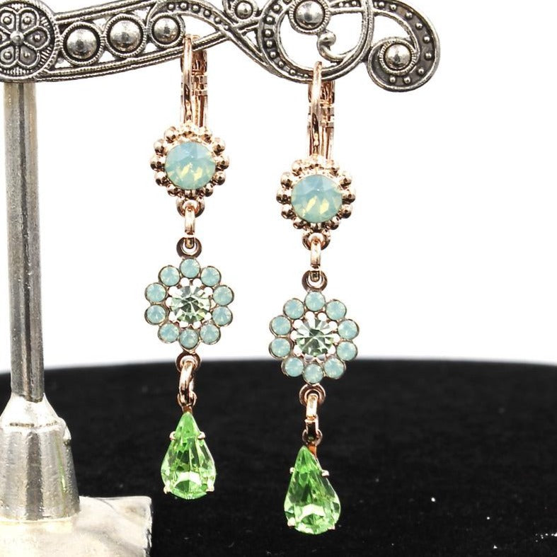 Green Ice Collection Flower Drop Earrings in Rose Gold