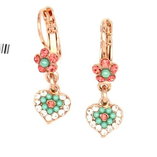 Peachy Keen Collection Tiny Flower and Heart Crystal Earrings in Rose Gold - MaryTyke's