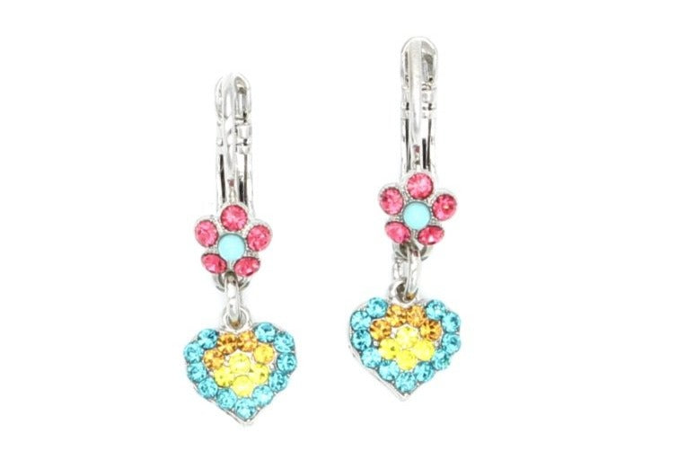Poppy Collection Tiny Flower and Heart Crystal Earrings