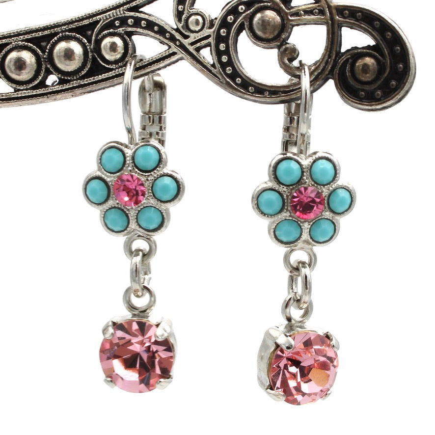 Funfetti Collection Small Flower Earrings with Crystal Drop