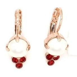 Pearl Crystal Earring with Siam Accent in Rose Gold