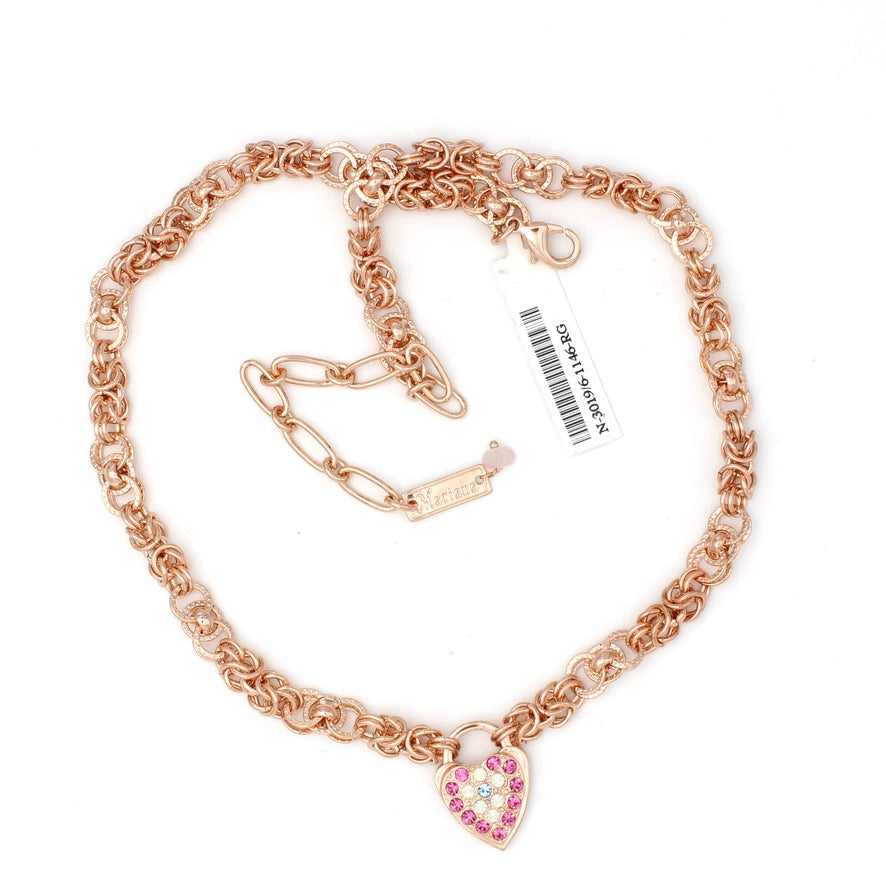 Banana Split Collection Double Link Chain Heart Necklace in Rose Gold