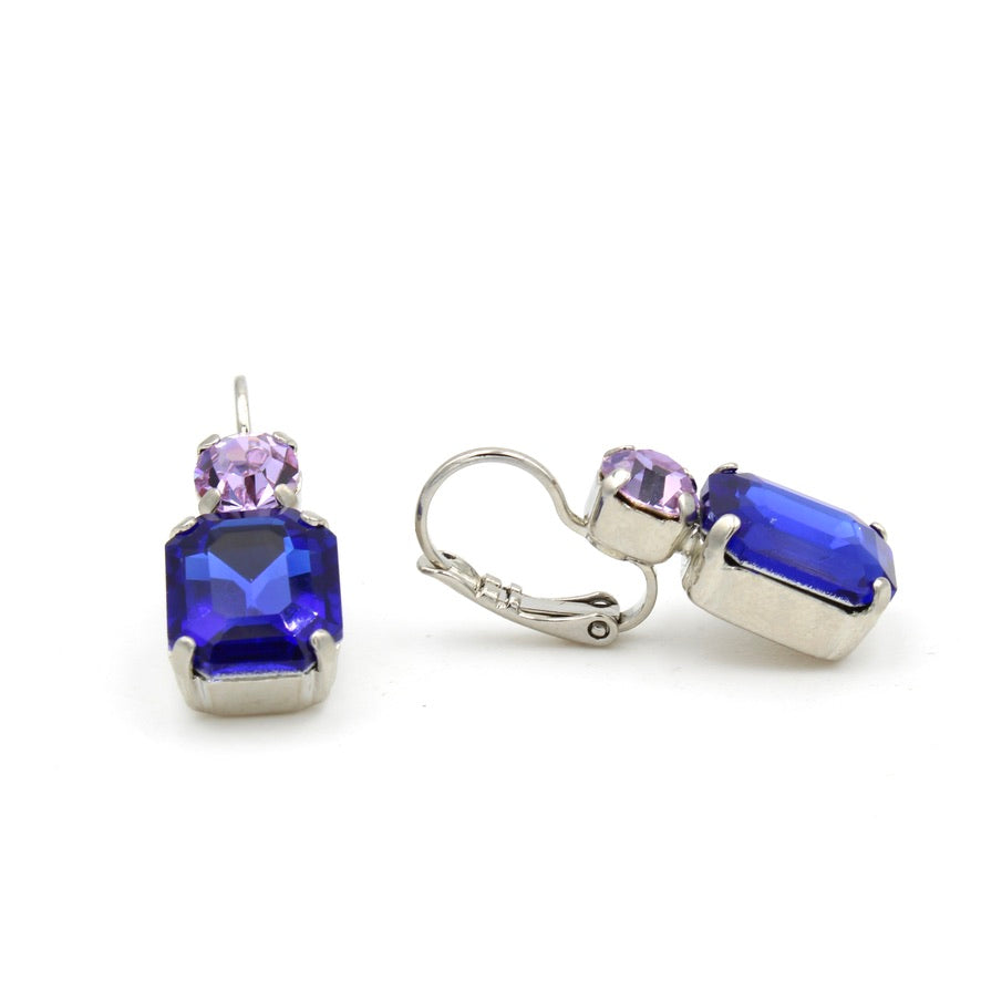 Electric Blue Petite Round and Emerald Cut Earrings - MaryTyke's