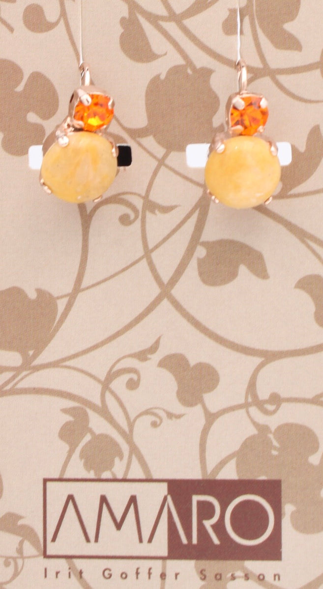 Golden Yellow and Orange Amaro Double Crystal Earrings in Rose Gold
