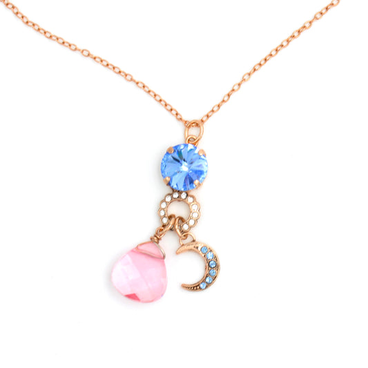 Soft Pastels Crescent Moon Pendant in Rose Gold - MaryTyke's