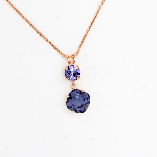 Tanzanite 12MM Cushion Cut Crystal Necklace in Rose Gold - MaryTyke's