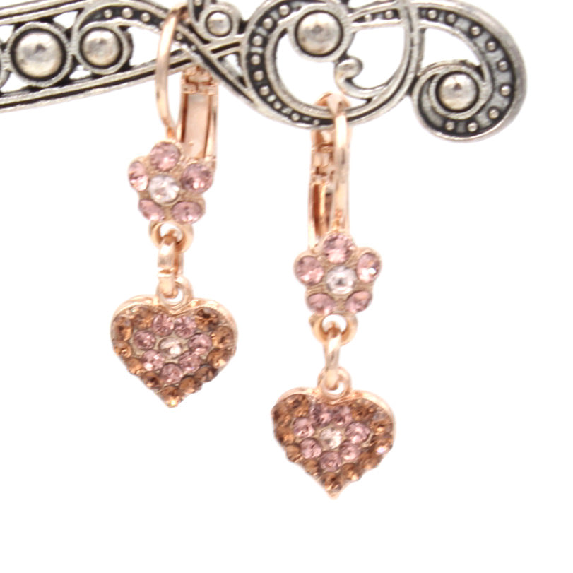 Meadow Brown Collection Tiny Flower and Heart Crystal Earrings in Rose Gold - MaryTyke's