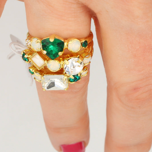 Emerald and White Howlite Stacked Ring by Sorrelli Bright Gold