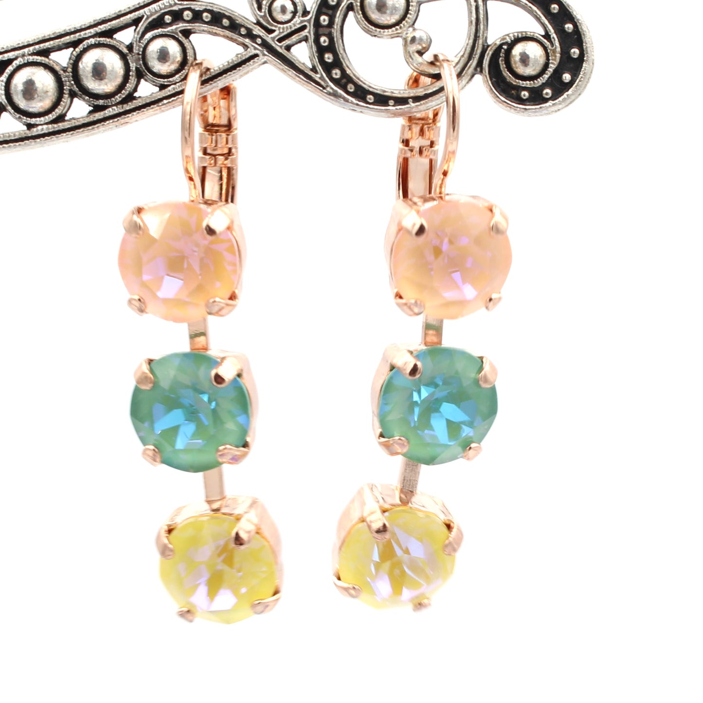 Beach Collection Triple Crystal Earrings in Rose Gold