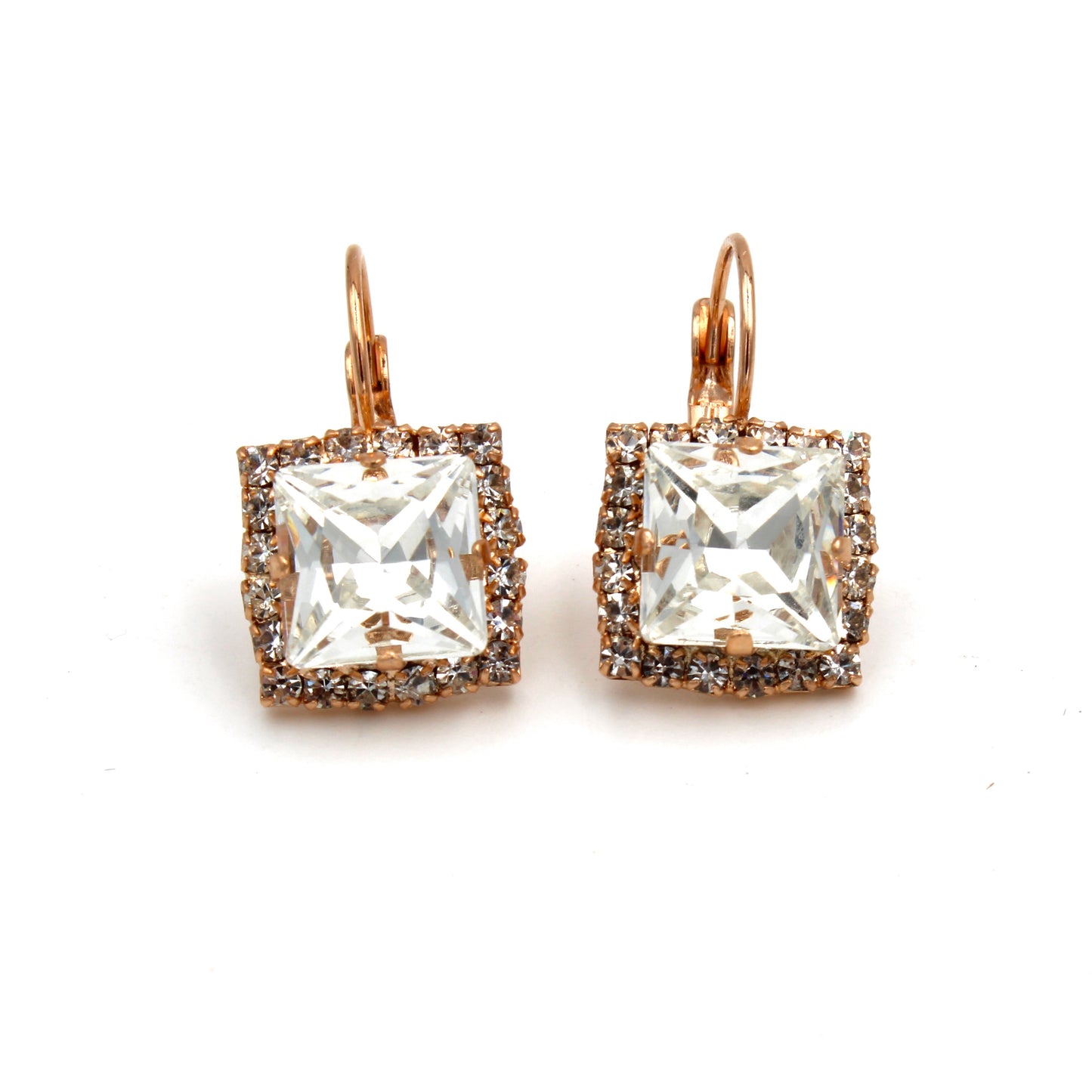 Magic Rock Square Crystal Earrings by LaHola in Rose Gold