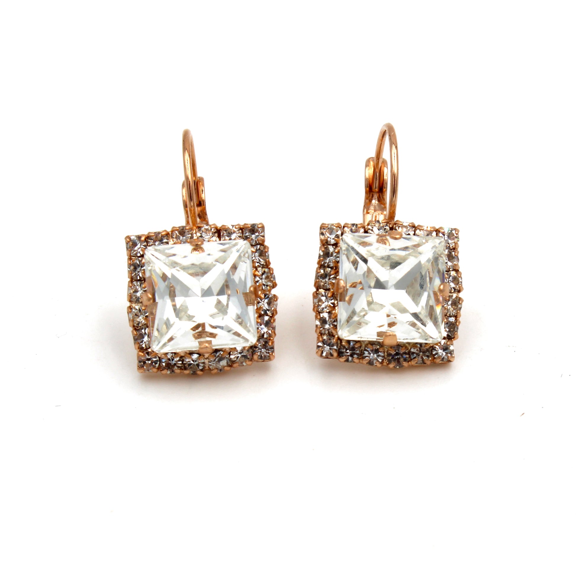 Magic Rock Square Crystal Earrings by LaHola in Rose Gold - MaryTyke's