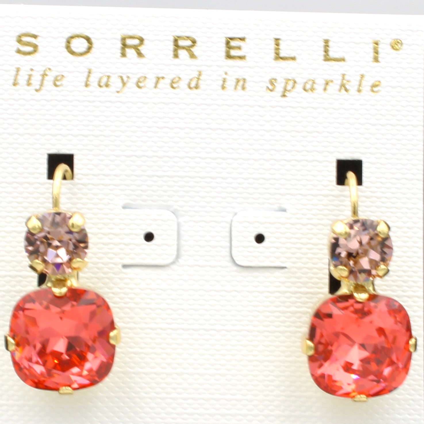 Sorrelli Round and Cushion Cut Coral Earrings in Gold - MaryTyke's