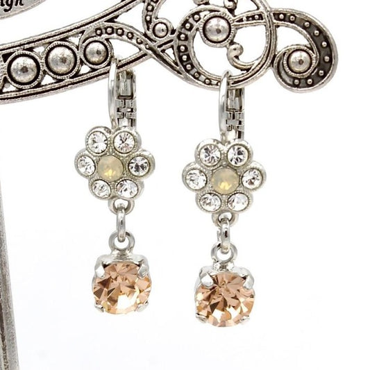 Peace Collection Small Flower Earrings with Crystal Drop - MaryTyke's