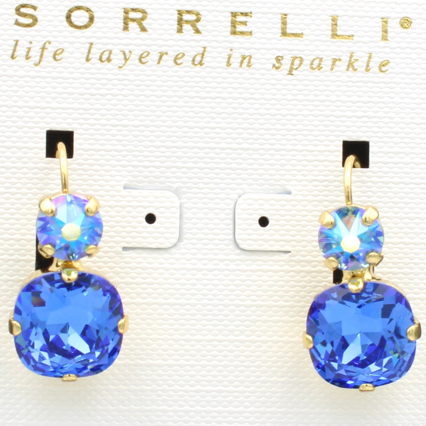 Sorrelli Round and Cushion Cut Sapphire Earrings in Gold - MaryTyke's