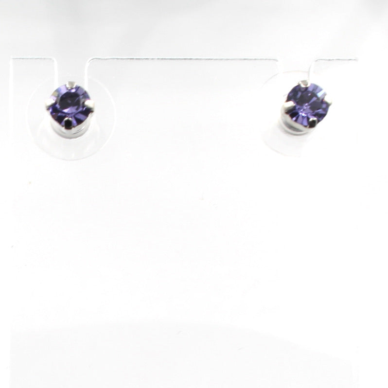 Tanzanite Purple 5MM Round Crystal Earrings *POSTS* - MaryTyke's