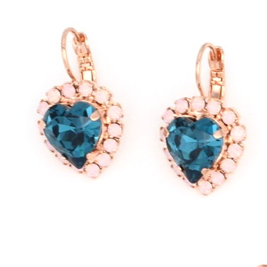 Blue Morpho Collection Heart Shaped Crystal Earrings in Rose Gold