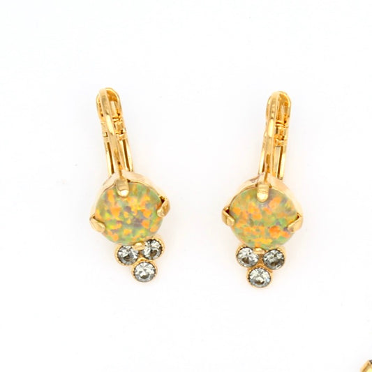Painted Lady Collection Fire Opal Earrings with Triple Crystal Accent in Yellow Gold - MaryTyke's