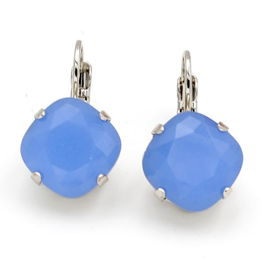 Sapphire (Milky) 12MM Square Crystal Earrings - MaryTyke's
