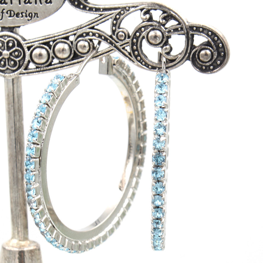 Embellished Hoop Earrings in Aquamarine