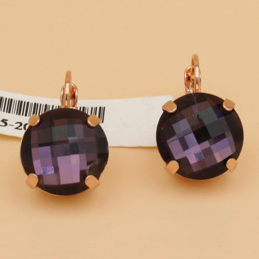 Amethyst 15MM Checkerboard Cut Round Earrings in Rose Gold