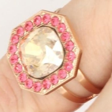Gingerbread Octagonal Crystal Ring in Rose Gold - MaryTyke's