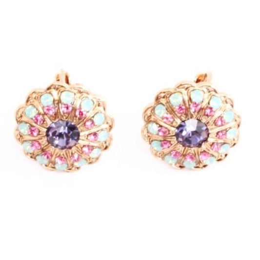 Flower Power Ornate Round Crystal Earrings in Rose Gold - MaryTyke's