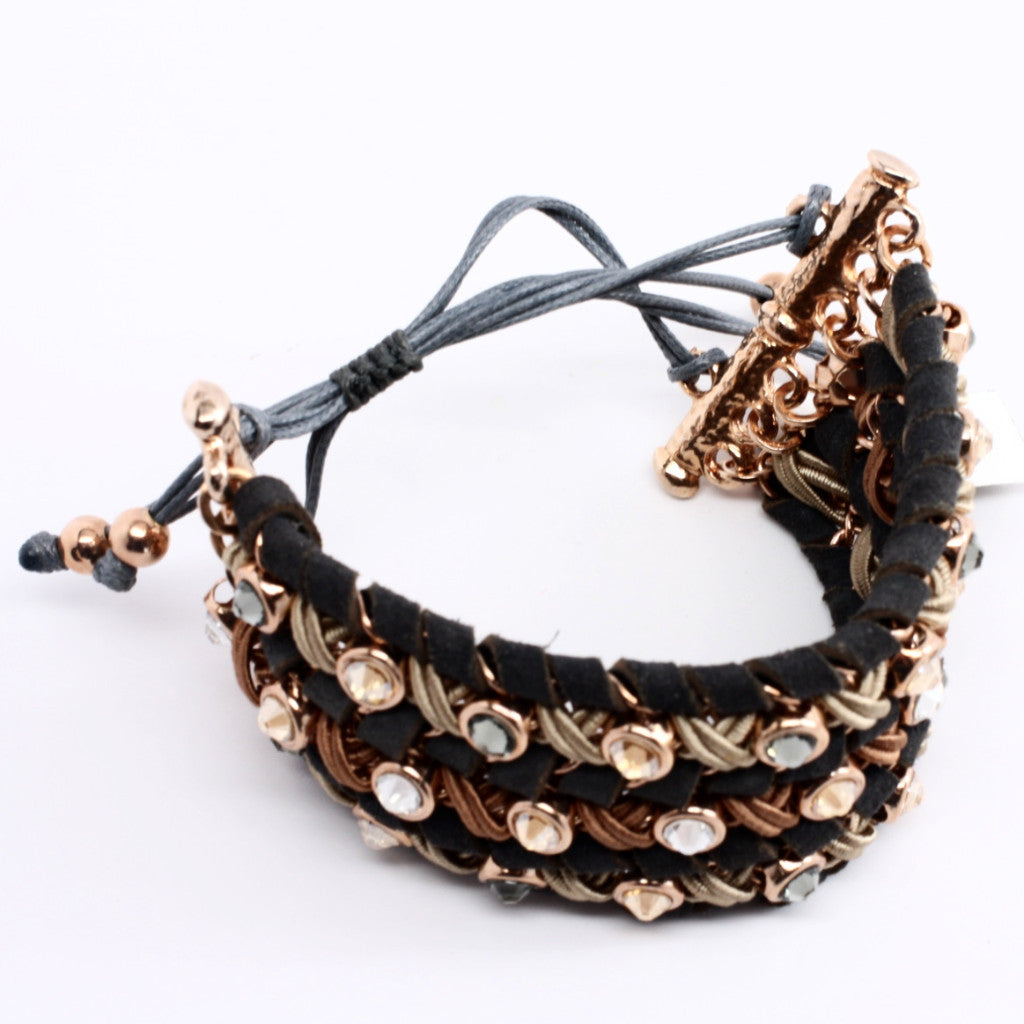 LaHola Brown Leather with Round Crystal Accents Bracelet