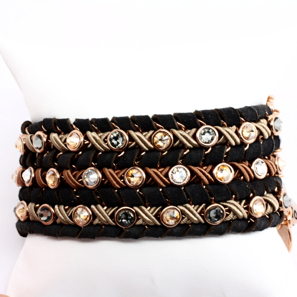 LaHola Brown Leather with Round Crystal Accents Bracelet