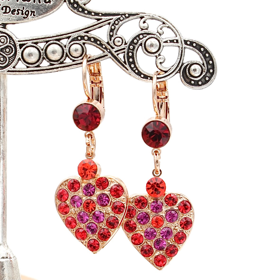 Hibiscus Collection Dangle Heart Shaped Earrings in Rose Gold