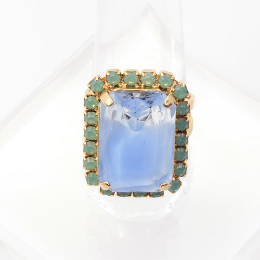 Large Rectangular Blue Givre Ring in Yellow Gold