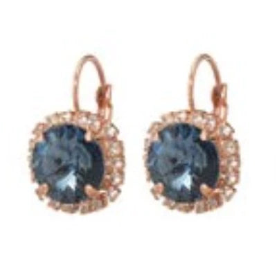 Round Blue Rivoli Earrings by LaHola in Rose Gold