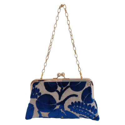 Glenda Gies Trixie Vibrant Blue Chenille Leaves Vintage Style Handmade Bag - MaryTyke's